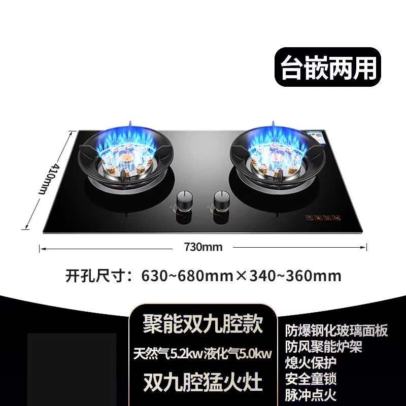 Gas stove, double burner, household LPG tabletop/natural gas stove, high-power built-in gas stove