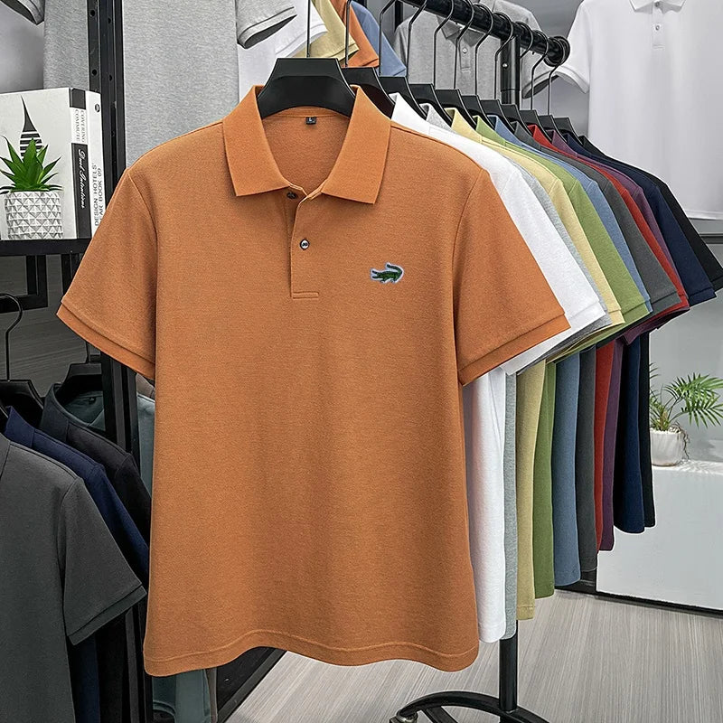 100% Cotton High-End Men New Short-Sleeved Polo Shirt Lapel Button Embroidery British Style Fashion Snug Hot-Selling Men's Wear