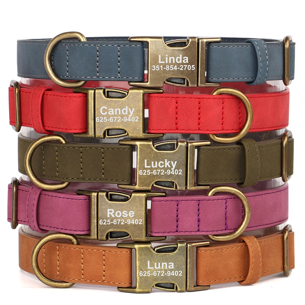 Personalized Dog Collar Customized PU Leather Dogs Collars Pet Name ID Buckle Necklace for Small Medium Large Dogs Pitbull Pug