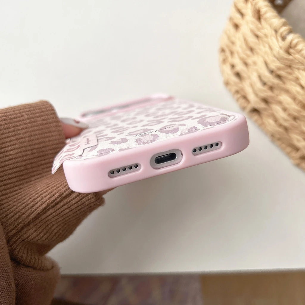 Fashion Sweet Pink Leopard Print Leather Shockproof Protective Phone Cover Case for iPhone 17 16 15 14 Pro Max