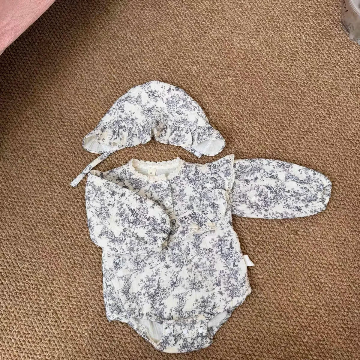 Newborn Romper Chinese Style Ink Painting Newborn Baby Girl Bodysuits +Hat Cotton Girls Jumpsuits Infants Onesie Outfits Clothes