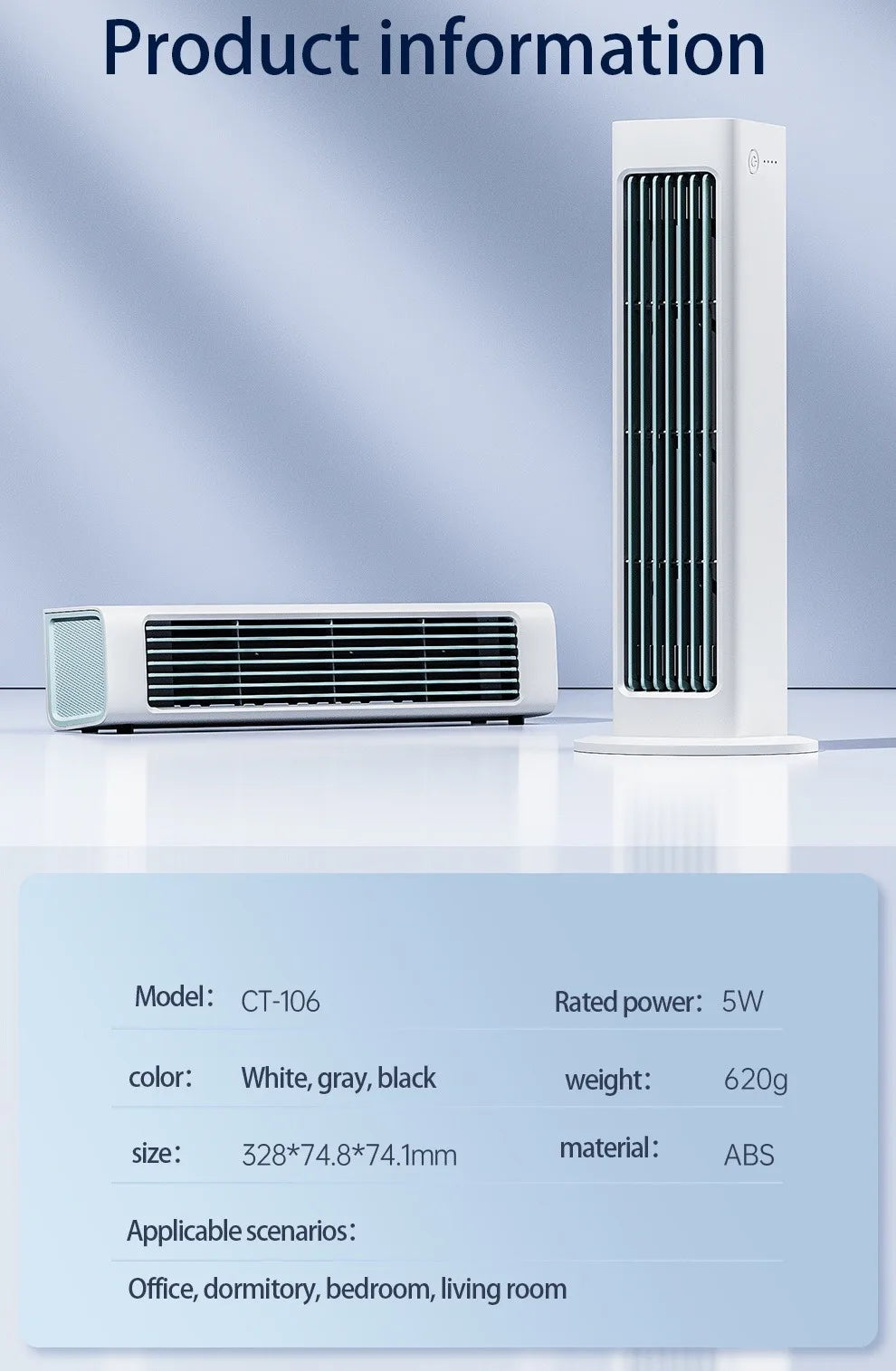 Eary Wall-mounted Fan with Remote Control Summer Strong Fan Bladeless Tower Airflow Cooling Air Conditioner Fan for Desk Kitchen