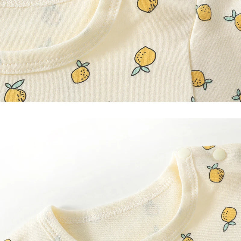  Fall Baby Pajamas Set 0-3Y Girls Lemon Printed Sleepwear 2Pcs Infant Boys Underwear High Waist Belly Protection Home Clothes