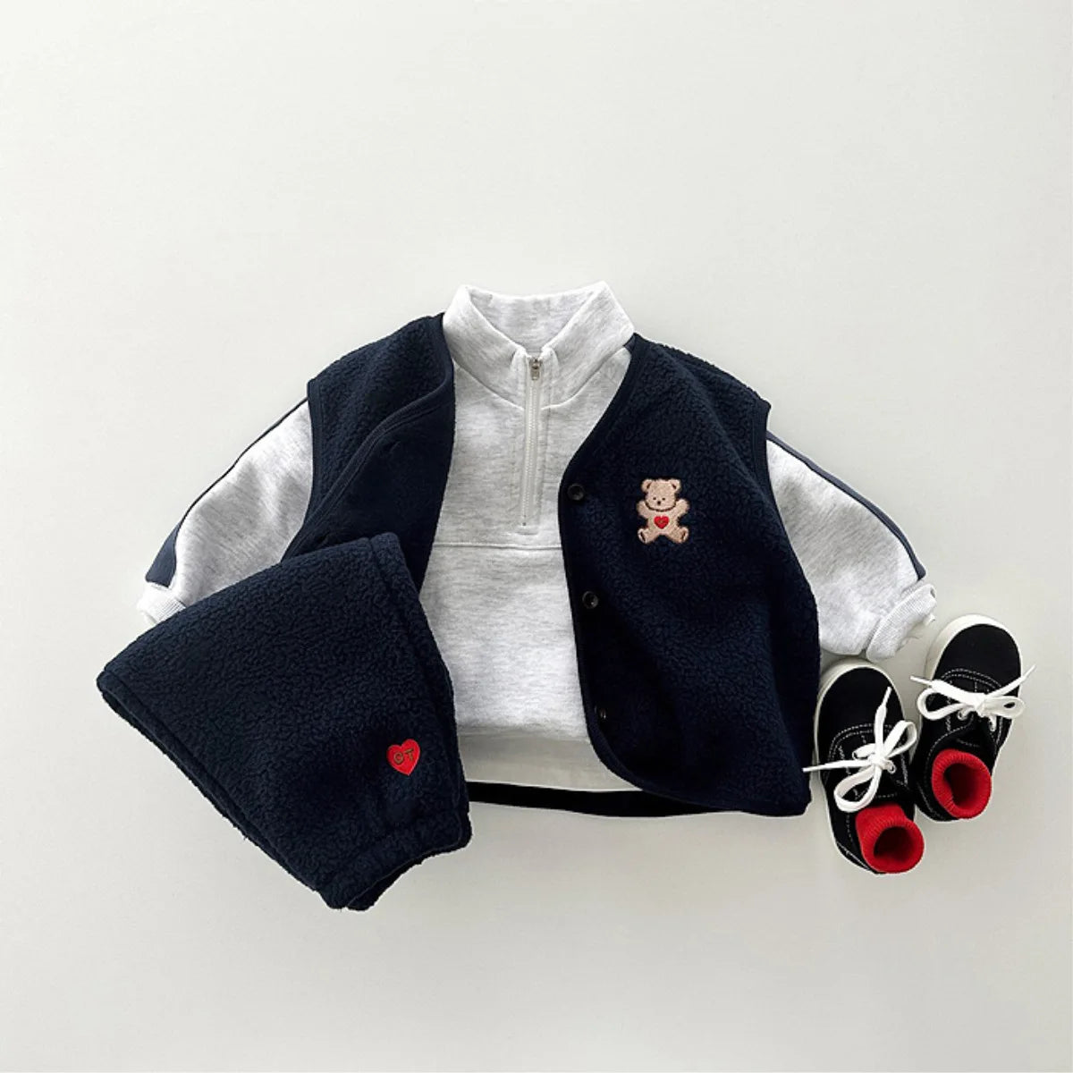 Winter New Baby Sleeveless Clothes Set Infant Girl Cartoon Bear Fleece Vest + Casual Pants 2pcs Suit Kids Boy Thick Warm Outfits