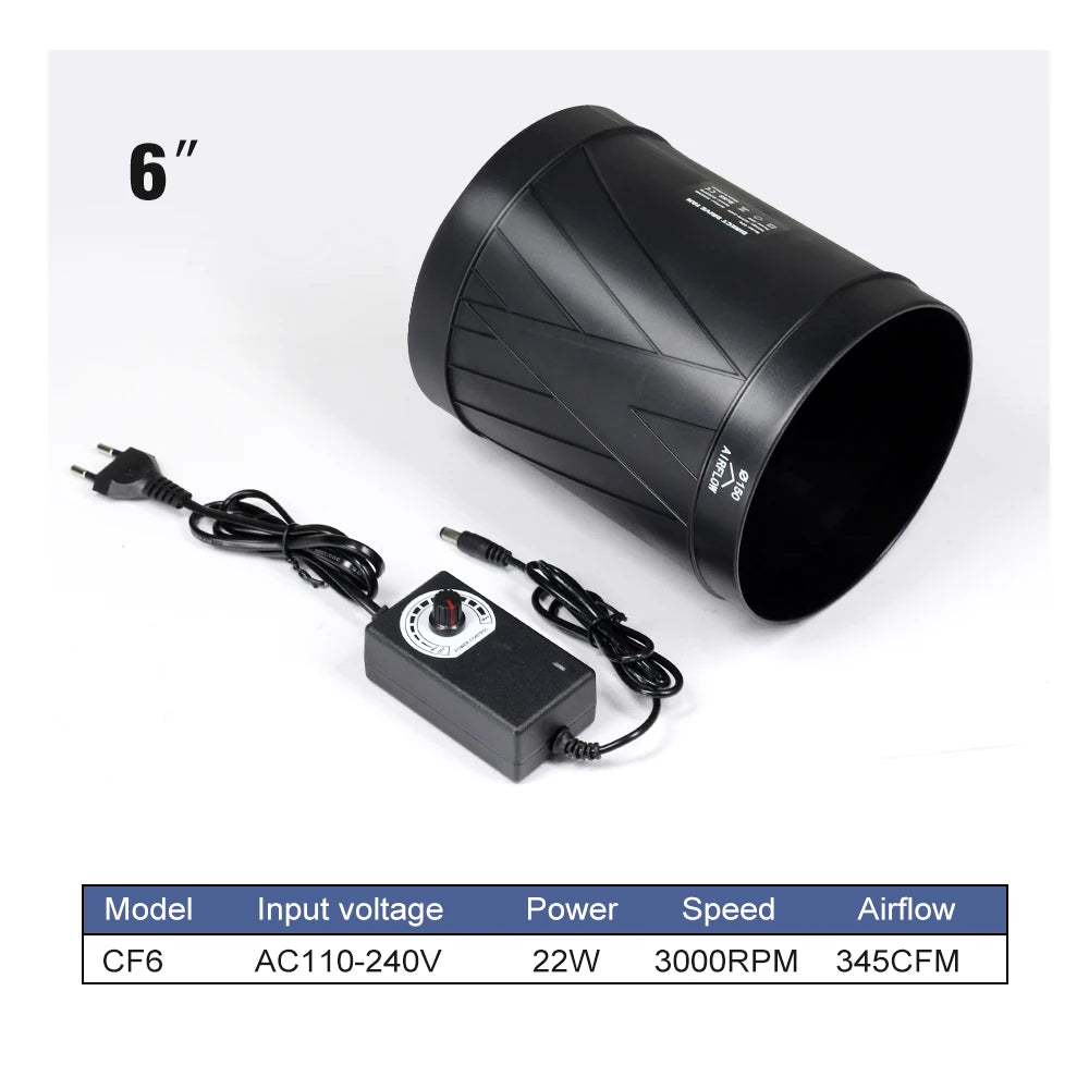 4/6 Inch Inline Duct Fan Adjustable Speed DC Brushless Motor Ventilation Fan for Greenhouse Tent Living Room Dining Room Kitchen