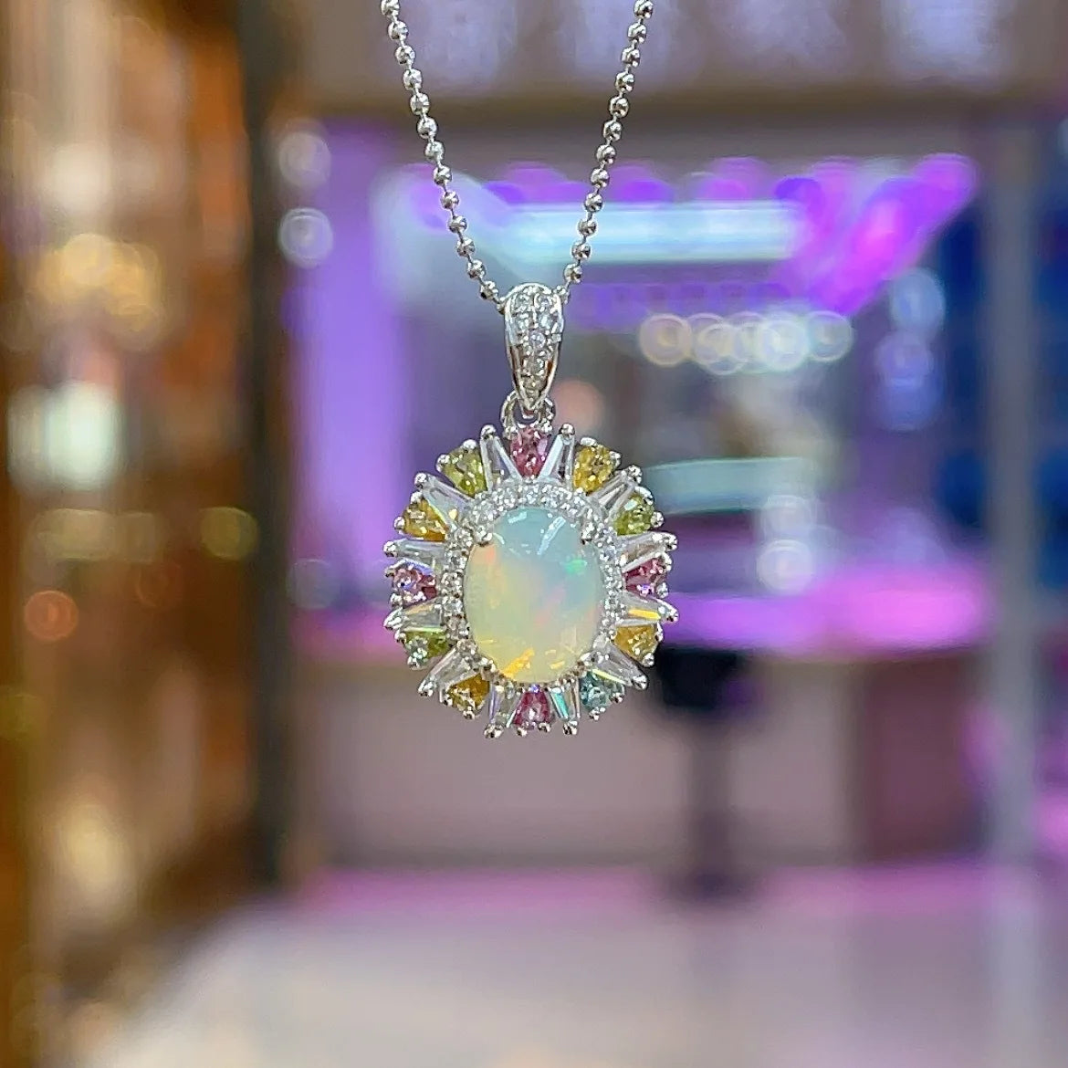 SACE GEMS S925 Sterling Silver Certified 8*10MM Natual Opal Pendant Necklaces for Womne Engagement Cocktail Party Fine Jewelry
