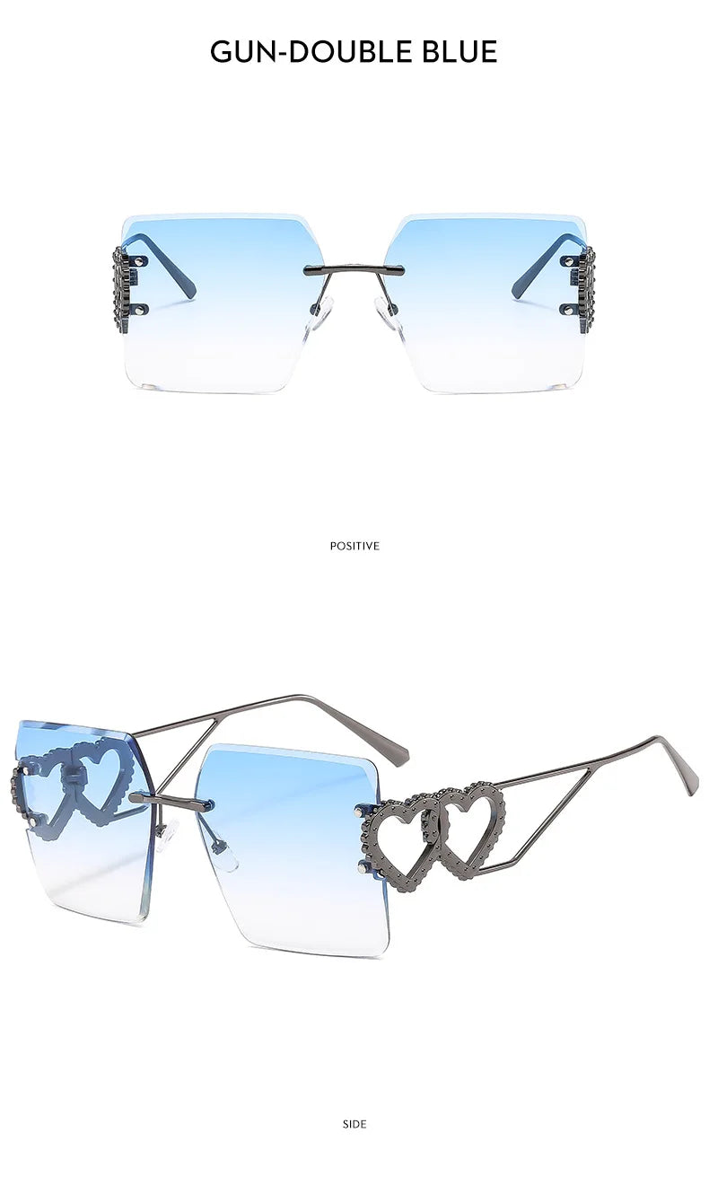 Rimless Retro Square Sunglasses Women And Men Trends Brand Design Metal Love Decoration Shades Travel Driving Sun Glasses UV400