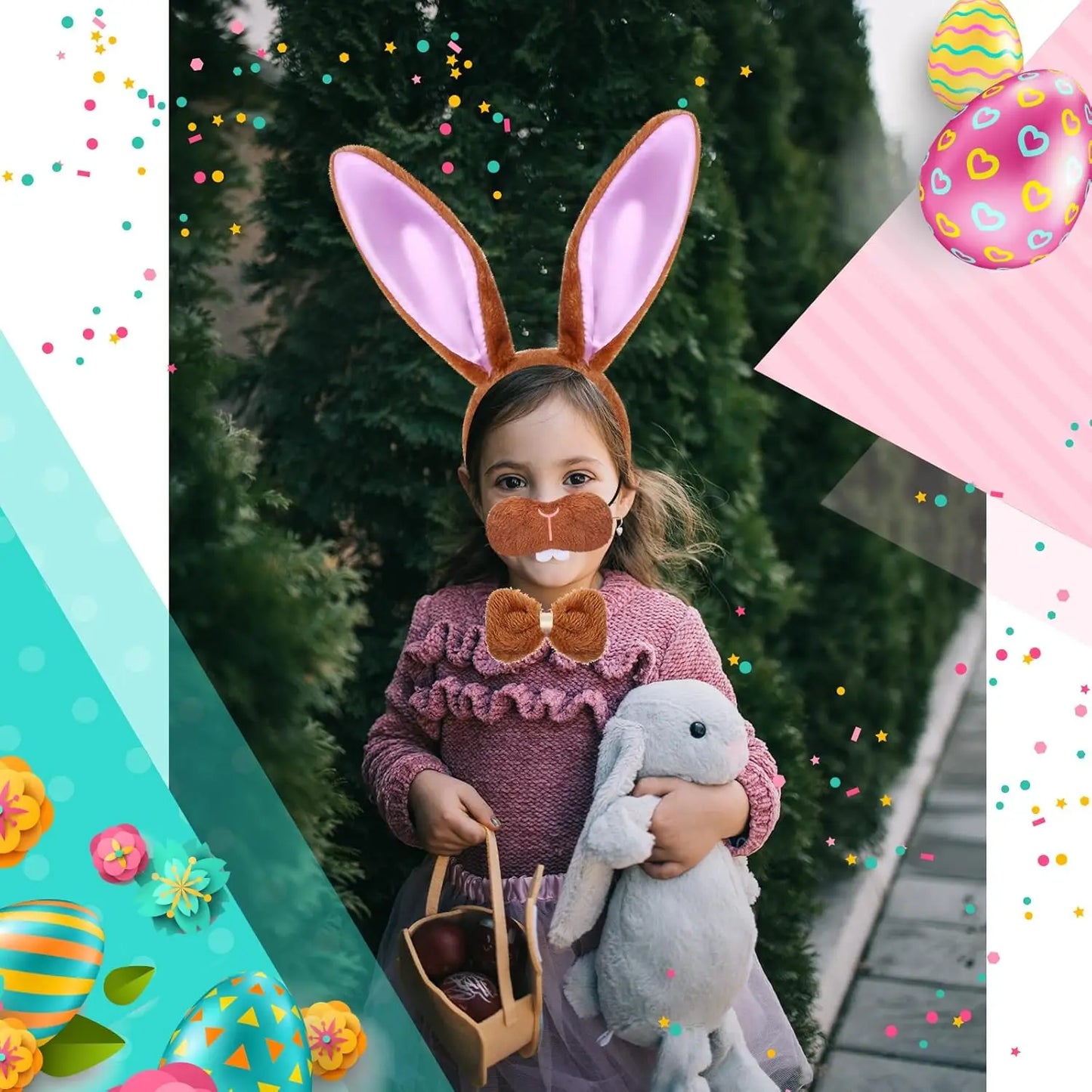 Halloween Bunny Costume Accessories Set Bunny Nose Tail Tie and Ears for Boys Girls Halloween Party Cosplay
