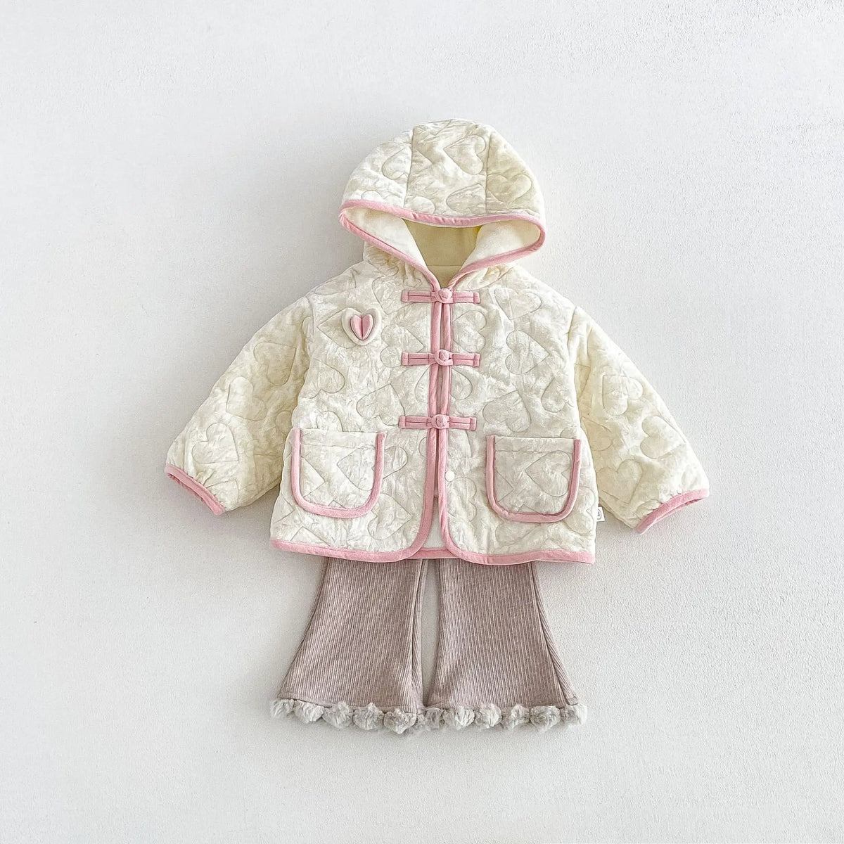 2026 New Winter Girls Heart Quilted Colorblock Coat | Fleece-Lined Hooded Padded Jacket | Cute Warm Outwear