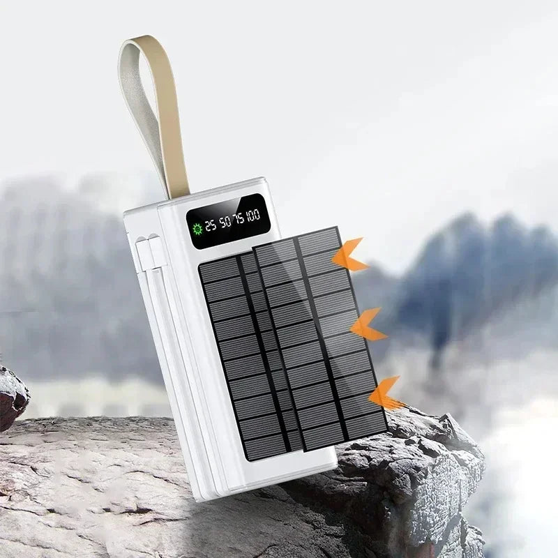 Lenovo 500000mAh Power Bank Large Capacity Portable LED Light Solar External Battery Four Interface Charger Powerbank 2026