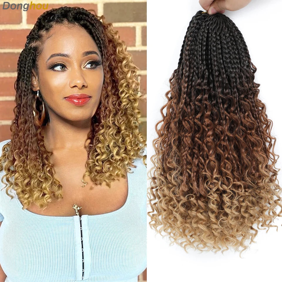 14 18 24 Inch Boho Box Braids Crochet Braids Curly Ends 1B 30 27 #4 Bug 8 Colors Ombre Goddess Bohemian Box Braids Crochet Hair