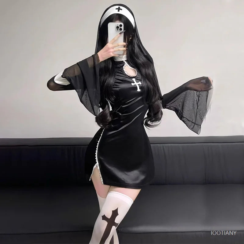 2026 Halloween Costumes For Women Nun Cosplay Dress Gothic Sexy Tempting Uniform Party Performance Clothing Horror Movie Prop