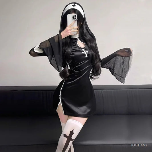 2026 Halloween Costumes For Women Nun Cosplay Dress Gothic Sexy Tempting Uniform Party Performance Clothing Horror Movie Prop
