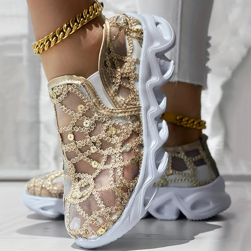 Women Sneakers New Lace Flats Platform Women Sport Shoes Women Mesh Breathable Sneakers Summer New Casual Running Shoes