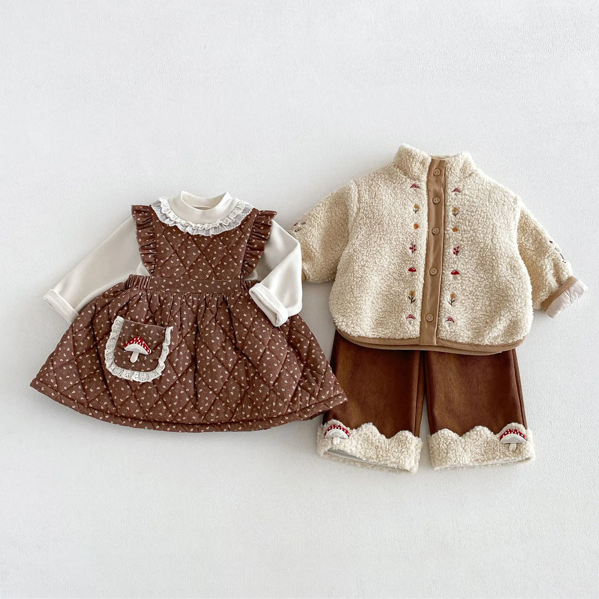 2026 New Winter Girls Embroidered Mushroom Fleece Jacket | Thick Warm Coat | Cute Outwear