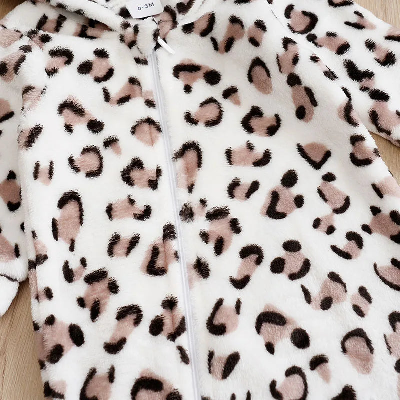 Autumn and Winter Comfortable Warmth white leopard Romper Onesie Newborn Knitted Newborn Baby Boy Newborn Baby Girl Toddler cool