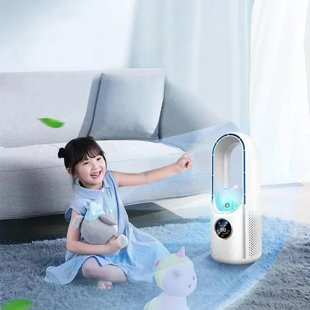 Leafless Fan Portable Air Conditioner LED Display Desktop Fanless Blade Cooler Cooling Fan Tower Air Cooler for Office Bedroom