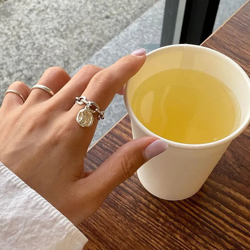 ENSHIR Geometric Irregular Round Pendant Rings for Women Men Trendy Adjustable Jewelry Accessorie Wholesale