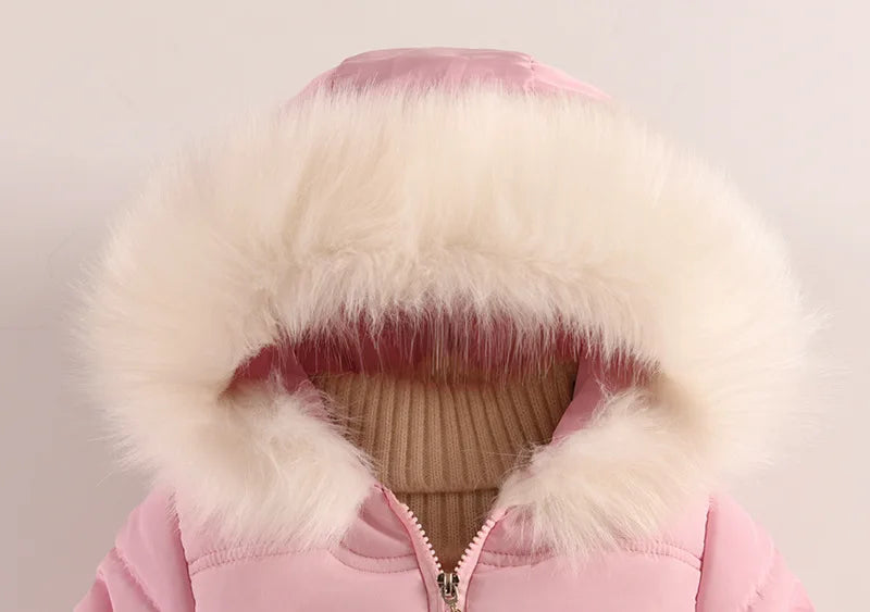 1-5 Years Flowers Autumn Winter Girls Jacket Fur Collar Keep Warm Little Princess Coat Hooded Zipper Baby Outerwear Kids Clothes