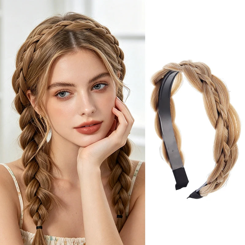 Synthetic Fiber Fishbone Braid Wig Headband – Instant Updo, Easy Wear, Versatile for Indoor & Outdoor Occasions