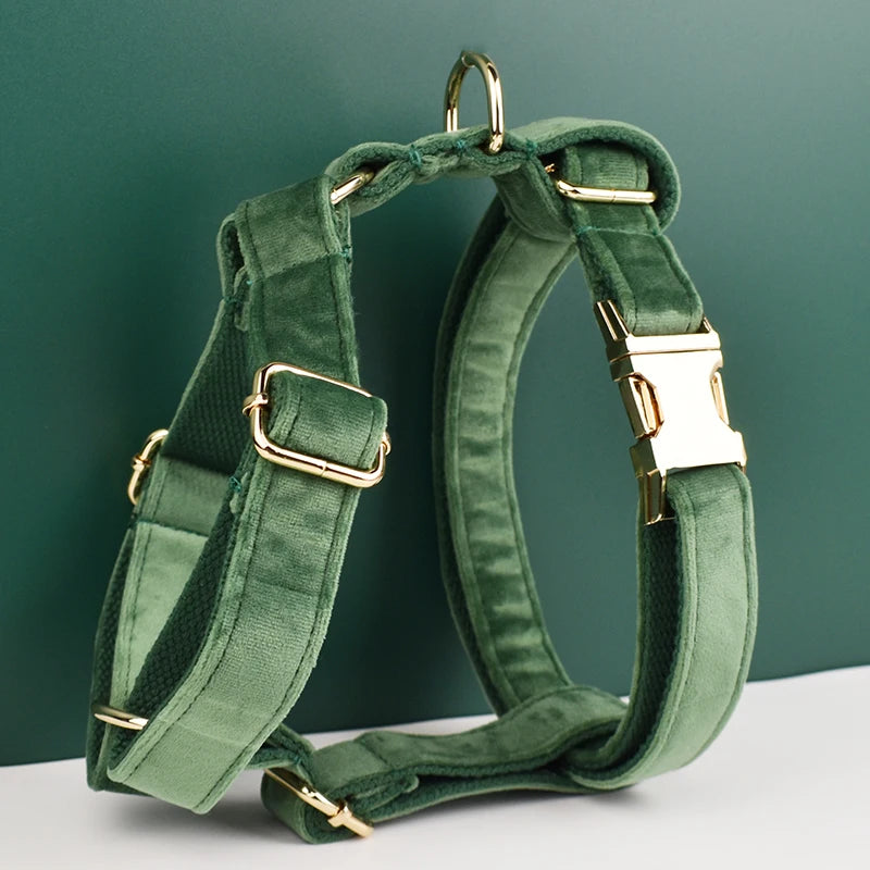 Forest Green Velvet Dog Collar And Leash Set For Dogs Custom Engraved Nameplate Pet Supplies Dog Leash Velvet 39