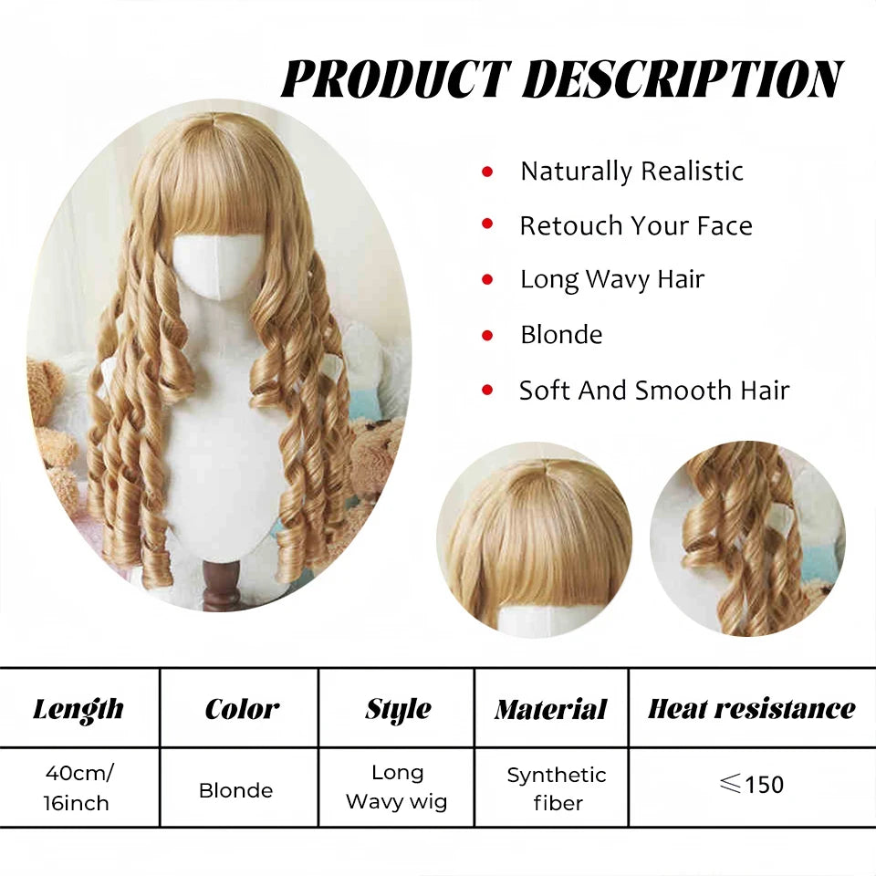 Synthetic Long Curly Wavy Lolita Wig with Bangs Wig Girl Cute Ombre Pink Blonde Black Cosplay Party Halloween Harajuku Wig