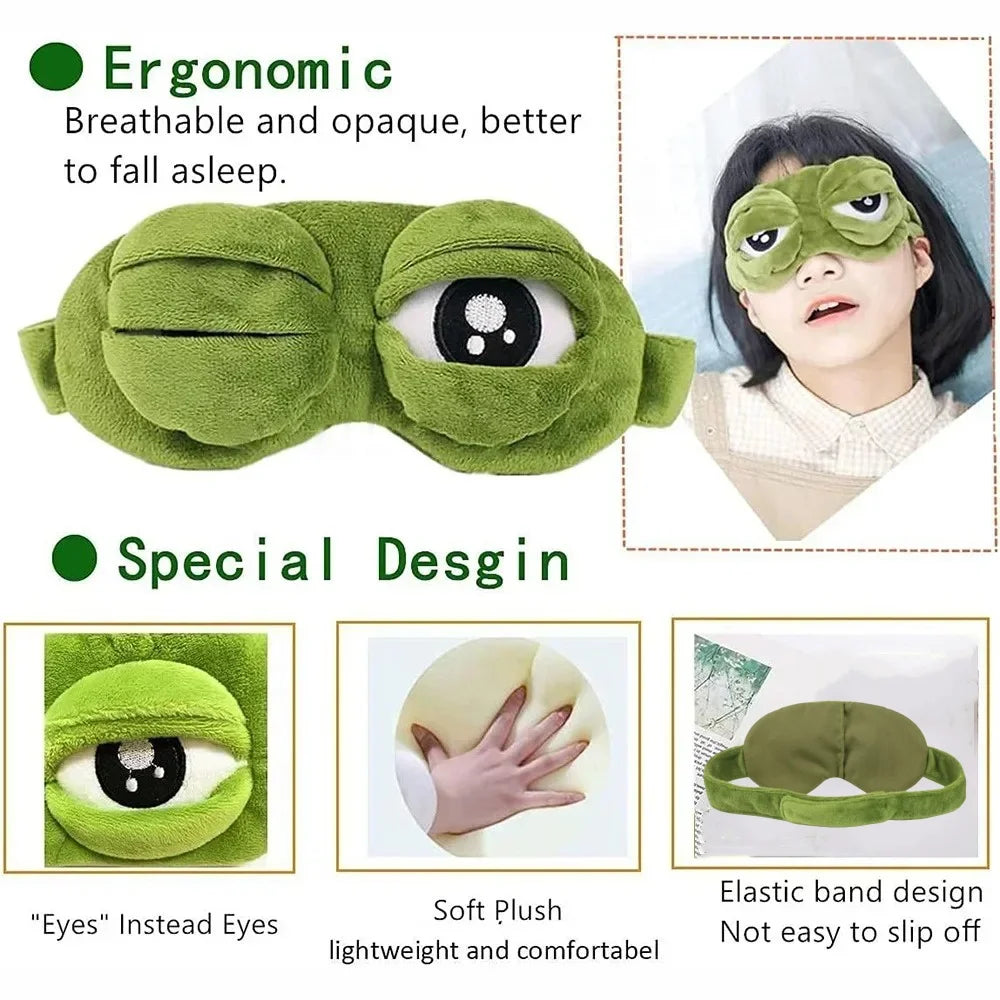 3D Sad Frog Sleep Eye Mask Travel Sleeping Eyeshade Cover Shade Eye Patch For Women Men Soft Portable Blindfold Naptime Eyepatch