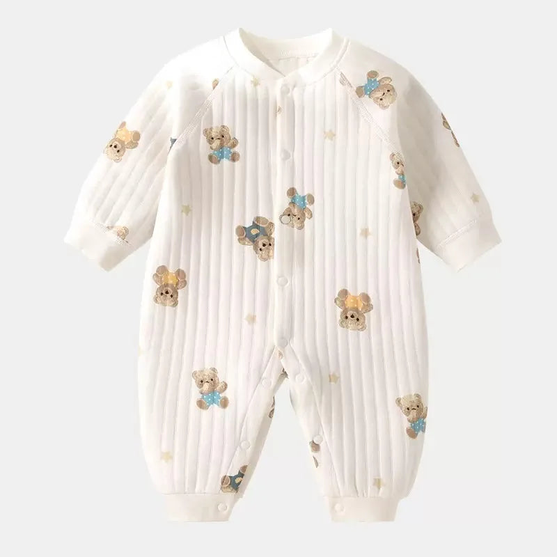 Winter Baby Jumpsuit Long Sleeves and Long Pants Warm Double-faced Fleece Cartoon Design for Boys Girls Bodysuit