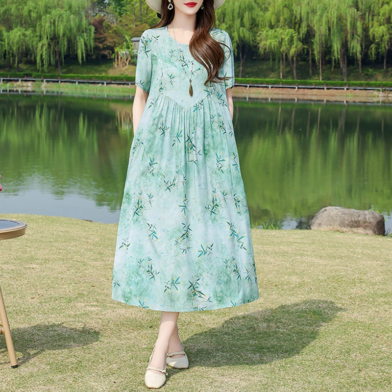 New Fashion Summer Dresses For Women 2025 Elegant Casual Short Sleeve Dress Soild Colour Women Clothing