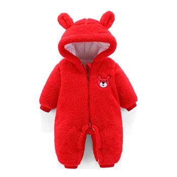 Baby Boy Clothes Cute Plush Bear Baby Rompers Autumn Winter Keep Warm Hooded Infant Girls Overall Jumpsuit Newborn Romper 0-18M