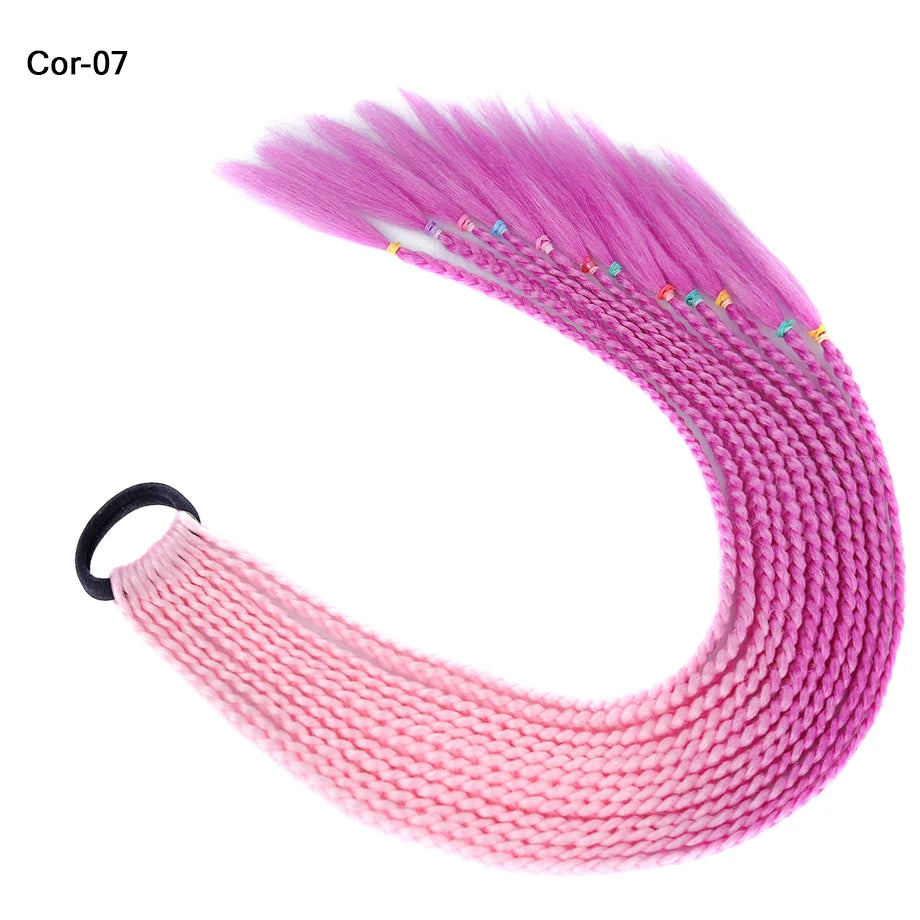 Ponytail Hair Extension 24 Inch Colorful Braided Synthetic with Hair Tie for Women Long Hair Add-Ons