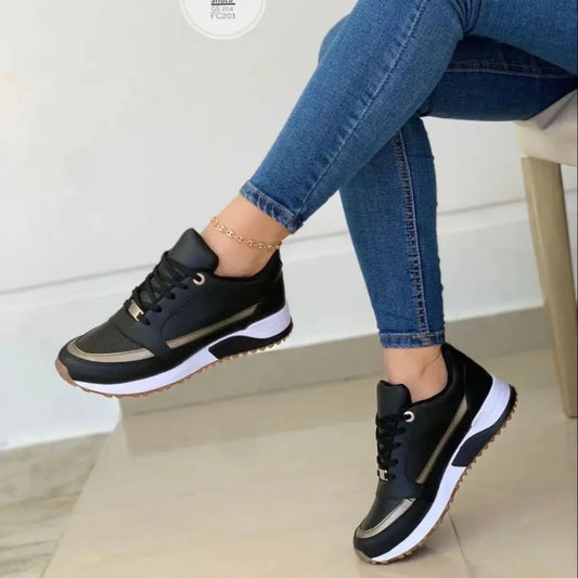 Hot Sale Ladies Shoes Lace Up 2024 Autumn Women's Vulcanize Shoes Round Toe Mixed Colors Increase Height Casual Sneakers Women