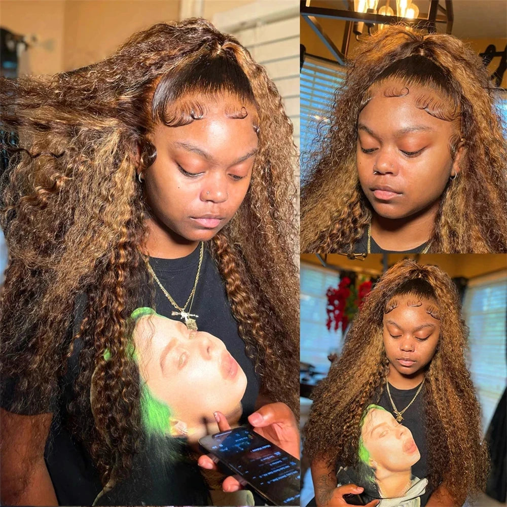 4/27 Deep Wave Highlight Burmese Curly Hair Bundles Honey Blonde Brown Curly Hair Weave 1/3/4 Bundles Deal Virgin Hair Extension