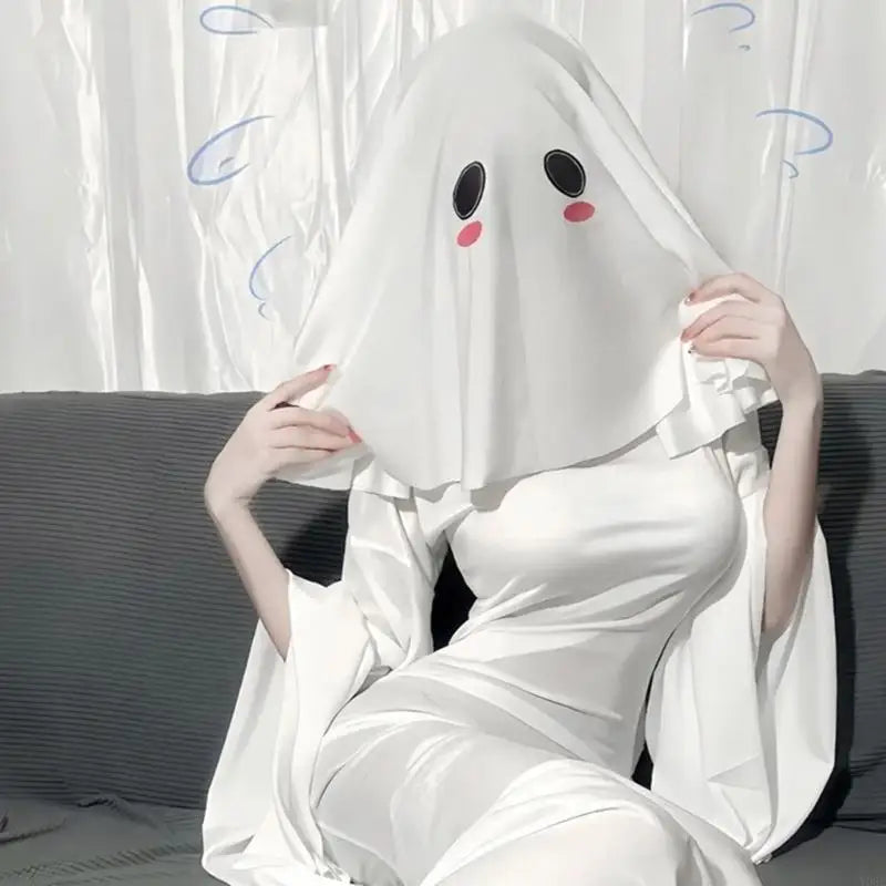 Ghostly Hooded Halloween Costume Accessory With 42cm Flowing Design And Breathable Polyester Spandex Blend For Haunted Y08E