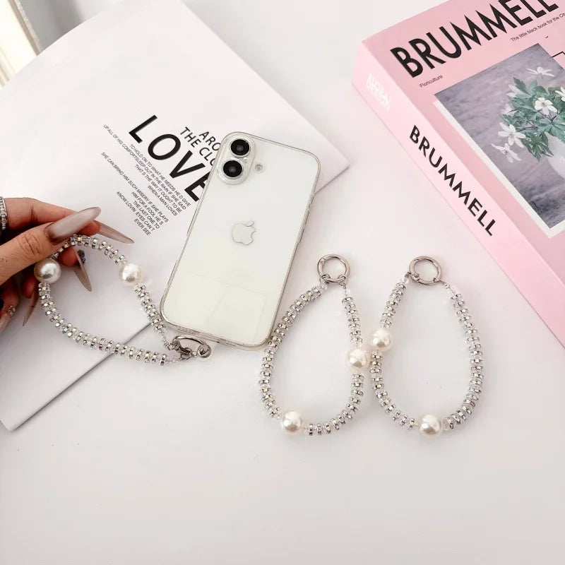 Pearl Rhinestone Wrist Strap Phone Lanyard for Women Bag Pendant Fashion Cute Keychain Jewelry Gift for Girls Daily Decoration