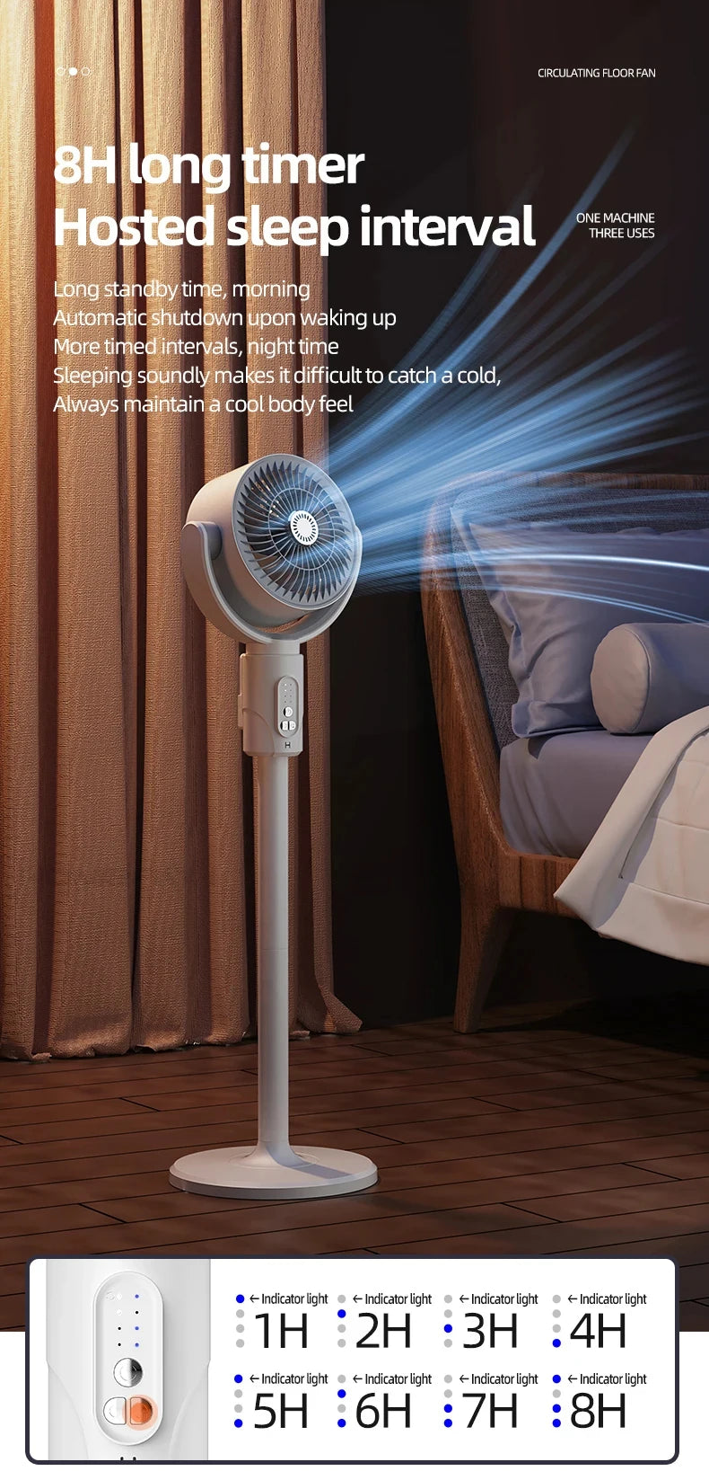 360 Circulation Quiet Powerful Floor Fan,Standing Smart Fans,with Remote Control Adjustable Height