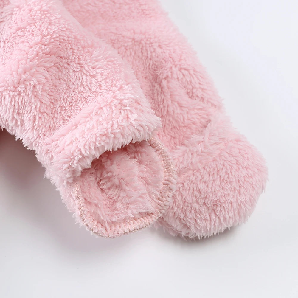 0-12months Baby Winter Clothes Newborn Rompers Infant Polar Fleece Jumpsuit Baby Boys Girl Zipper Cute Bear Romper