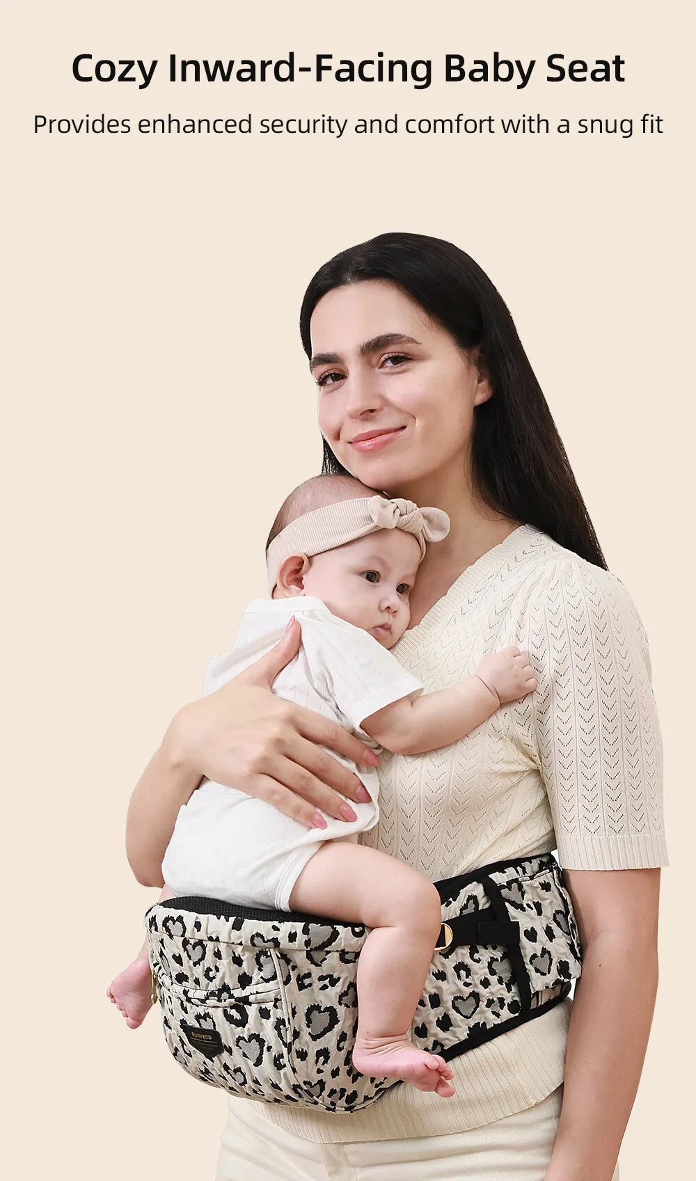 SUNVENO Baby Carrier Fashion Leopard Print Waist Stool Non-Slip Hip Seat Surface for 3-36months Newborns & Toddlers