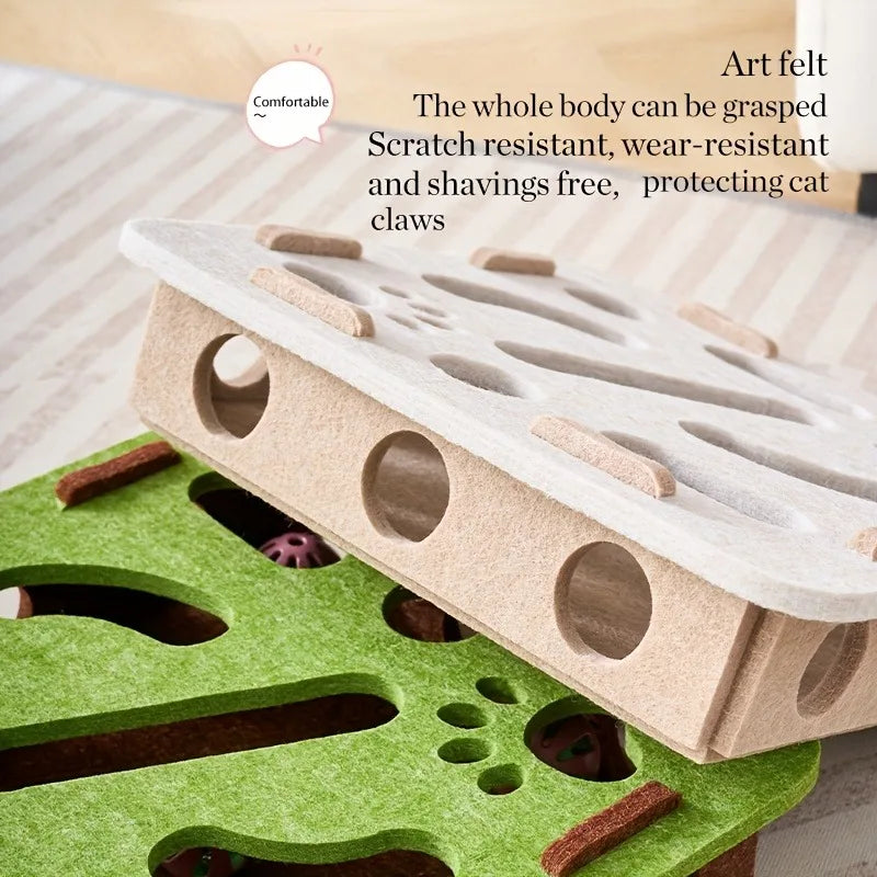 Cat Self-Entertainment Boredom Buster: Interactive Maze Box with Scratching Board Cat Tree and Sound Toy for Different Scenarios