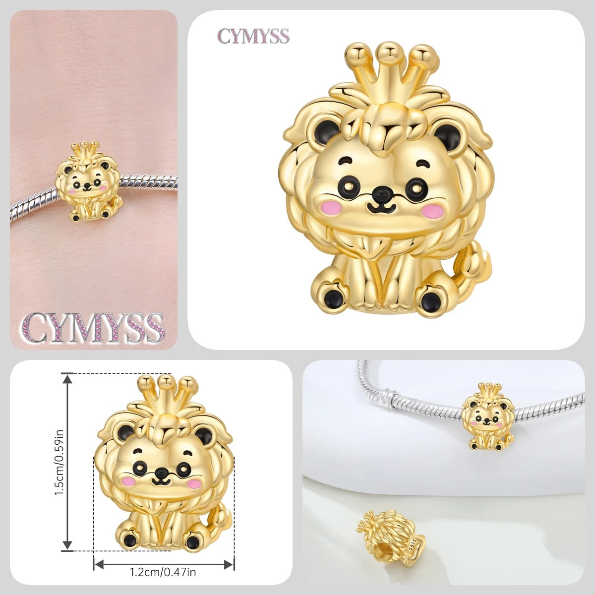 925 Sterling Silver Cute Pet Animal Lion King Pendant DIY Jewelry Beads for Women Bangle Bracelet Necklace Birthday Party Gifts