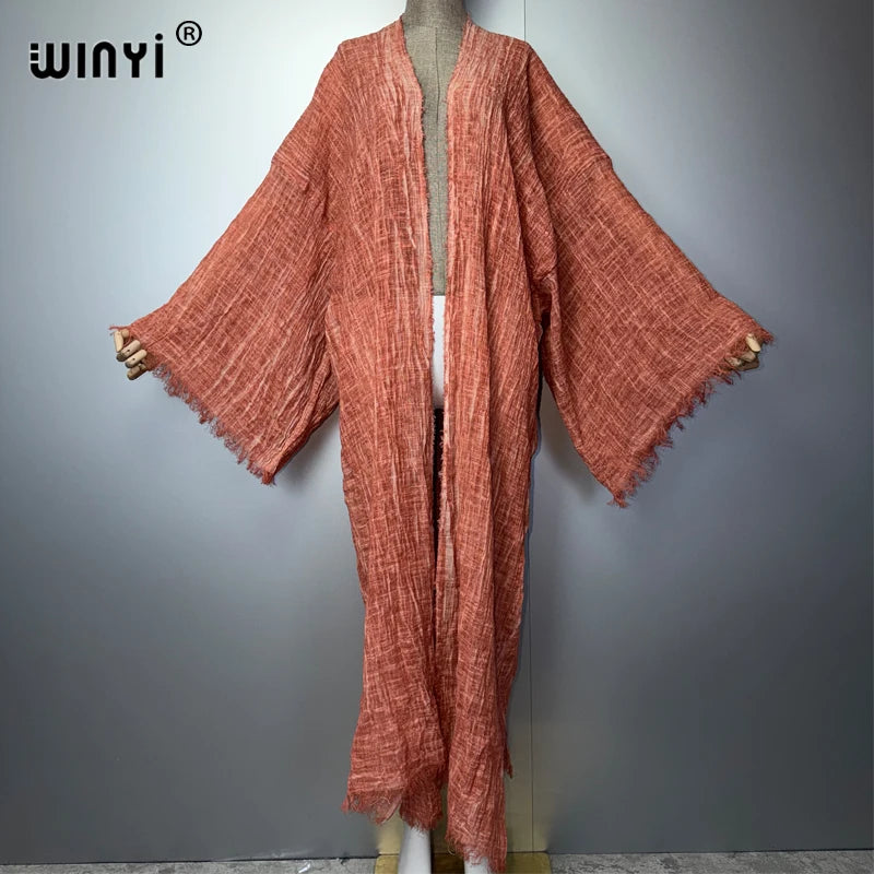 WINYI Women's Soft Cardigan Boho Maxi Dress Comfortable Loose beachwear Cover Up Kimono abaya dubai luxury  Party Africa Style