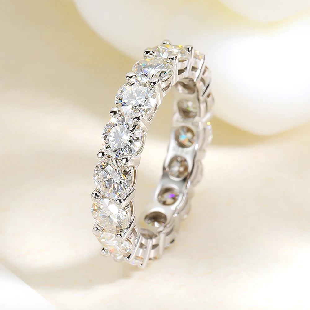 Serenity 3mm 5mm D Color All Moissanite Row Rings For Women Wedding Bridal 100% S925 Sterling Silver Plated 18K Eternity Rings