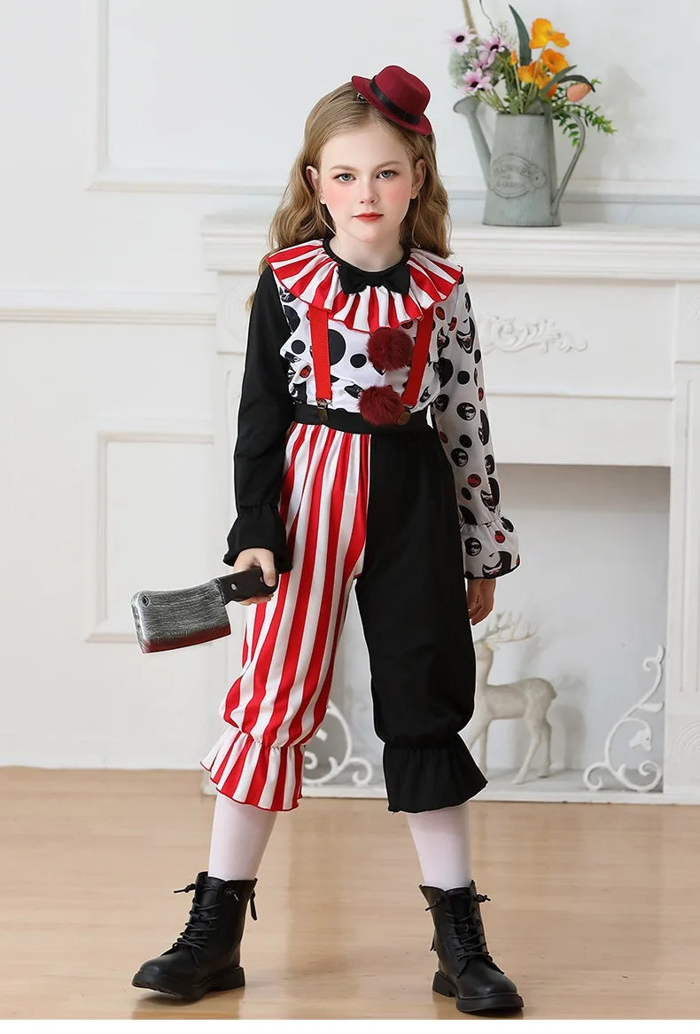 Halloween Cosplay Costumes Horror Clown Dresses Pants Headwear Clothes Sets Carnival Theme Party Role Playing Outfits for Girls