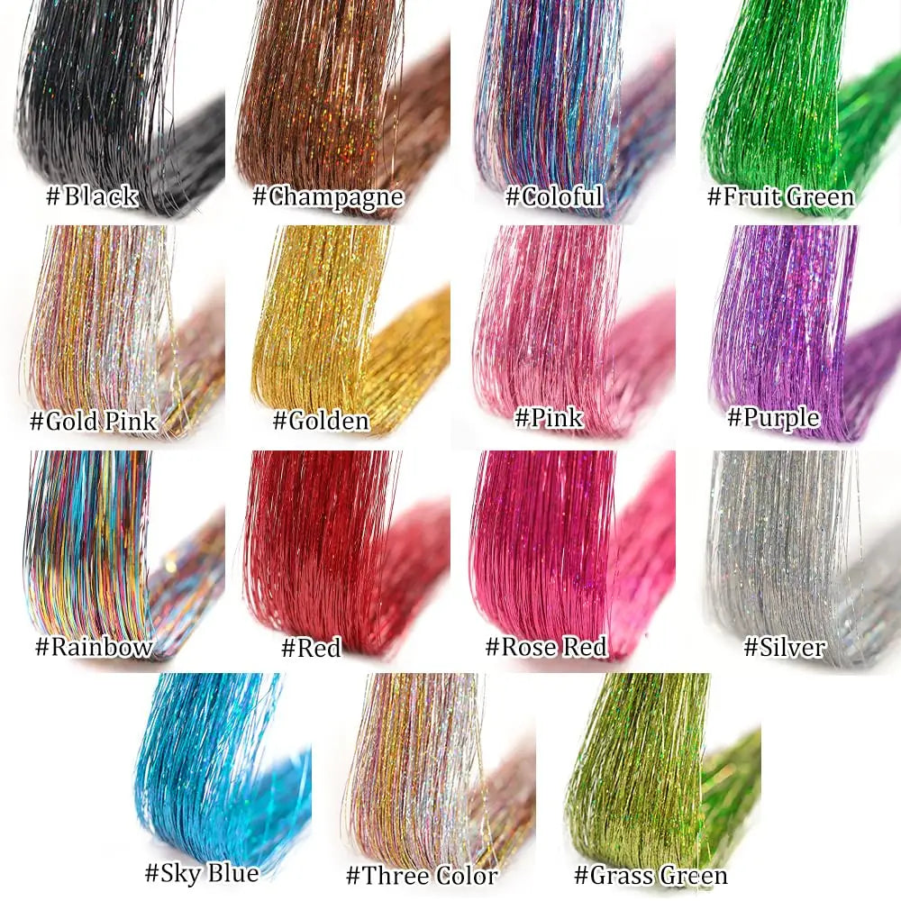 6Pcs Hair Tinsel Clip in 19.6Inch Glitter Synthetic Tinsel Hair Clip in Hair Tinsel Kit Heat Resistant Shiny Sparkle Fairy Hair