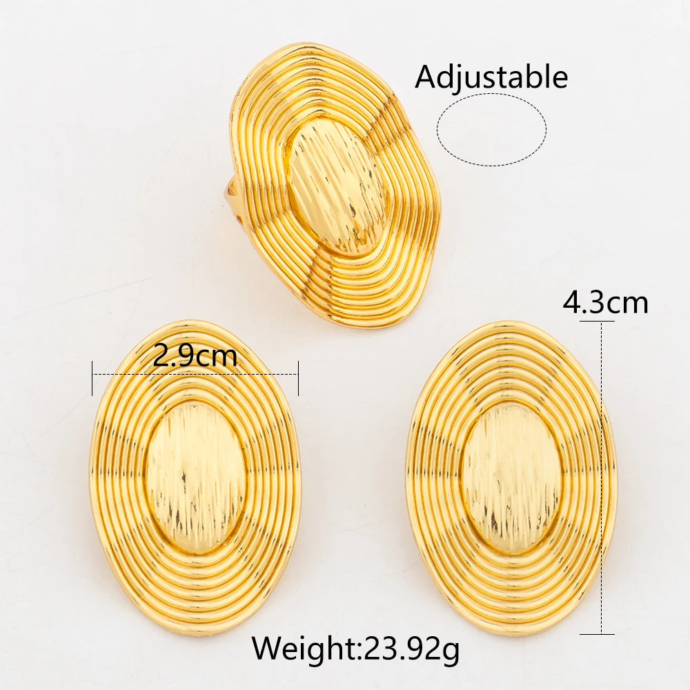 Gold Plated Jewelry Sets for Women Geometry Earrings Adjustable Ring Wedding Jewelry Accessories Fashion Party Weddings Gifts