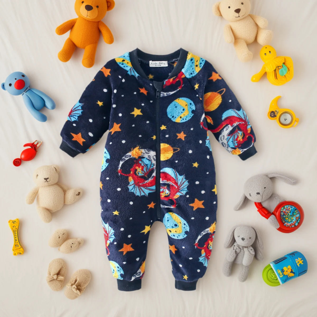 Sanlutoz Cute Fleece Winter Baby Rompers Clothing Zipper Long Sleeve Toddler Cartoon Jumpsuits Warm Cozy