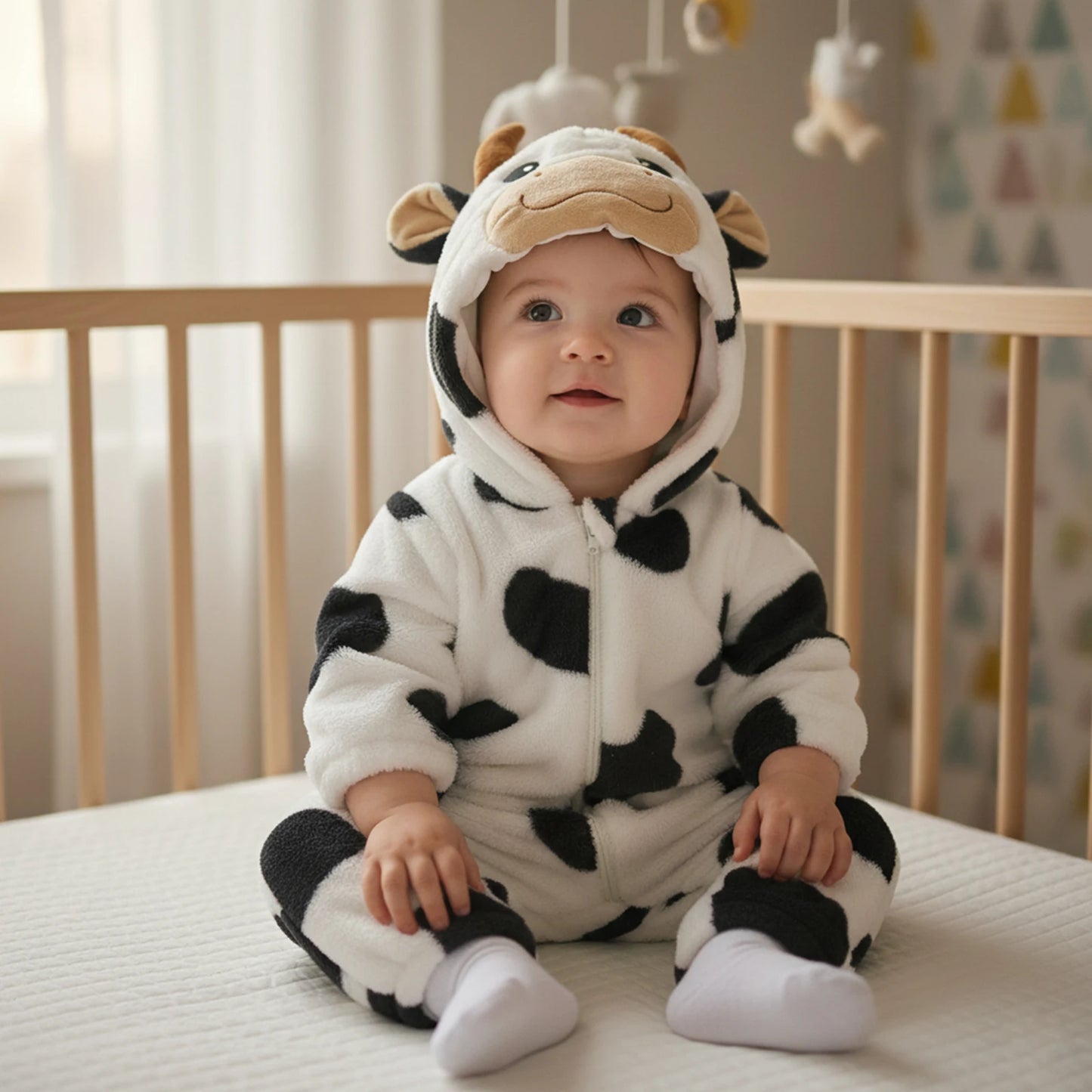 Halloween Costumes Baby Romper, Long Sleeve Hooded Fall Bodysuit Cow Cosplay Costume Halloween Clothes for Girls Boys