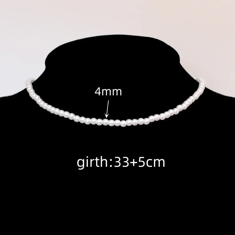 4 5 6 8mm White Pearl Chokers Necklace Clavicle Chain For Women Classic Fashion Elegant Wedding Neck Jewelry Love Pendant Gift