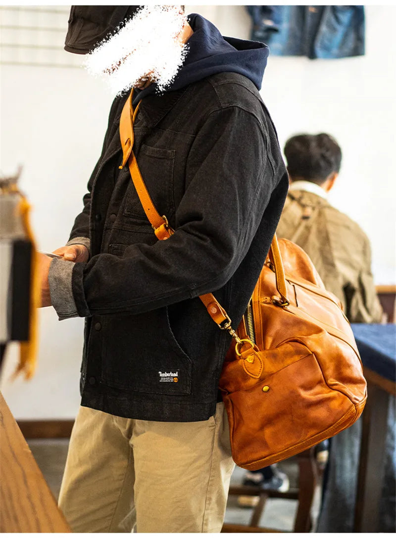 Vintage fashion luxury genuine leather men's travel bag outdoor weekend large capacity crossbody bag real cowhide women handbag