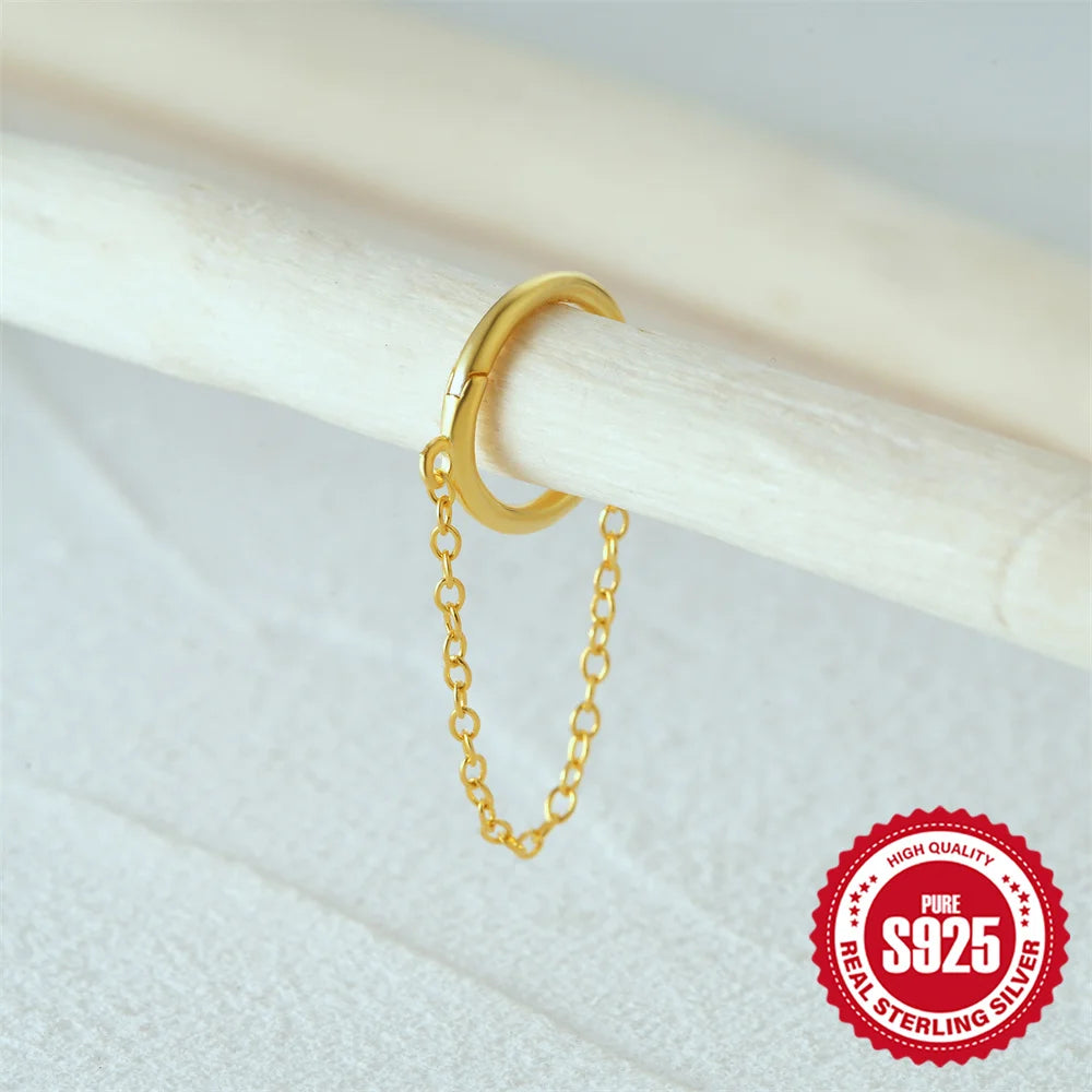CANNER 925 Sterling Silver Simple Tassel Circle Piercing Hoop Earrings For Women's 18k Gold Ins Earrings Fine Jewelry Party Gift